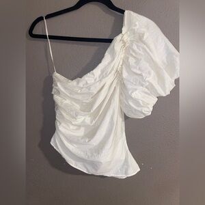 ASTR The Label Cream One-Shoulder Blouse
